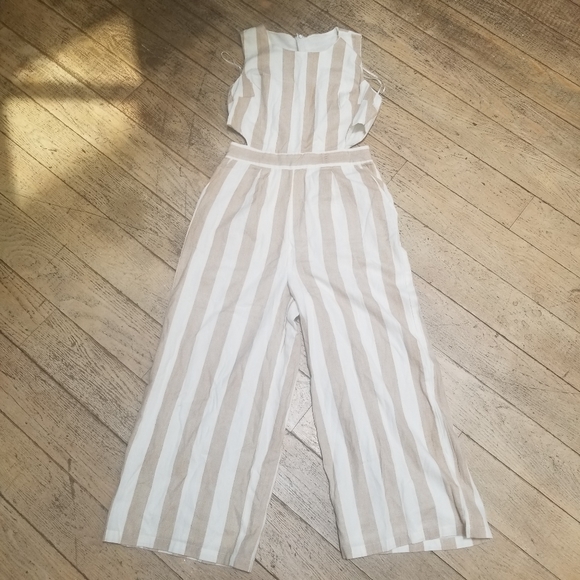 Pants - Beige and white striped culottes jumpsuit